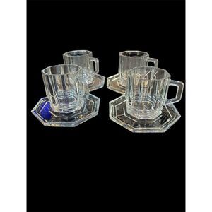 Glass Espresso Cups and Saucers Set of 4